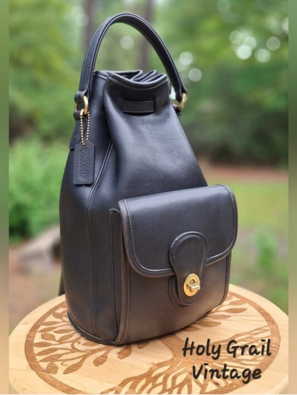 Vintage 1996 Coach Black Leather Classic Handle Backpack Rucksack #9992